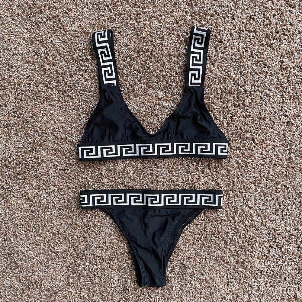 black greek key low scoop bikini set